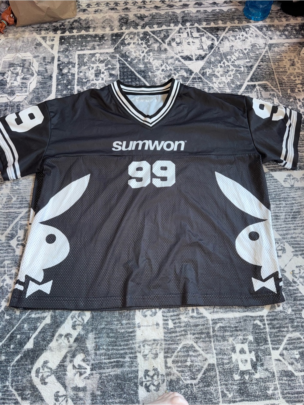 PLAYBOY Black and White Mesh Jersey Tag Detail